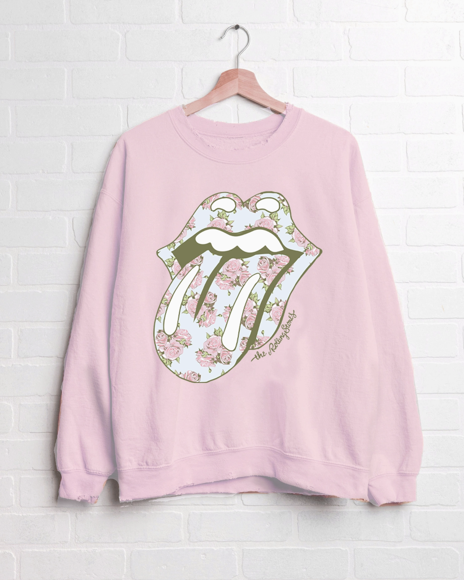 Ida Red Rolling Stones Floral Lick Pink Thrifted Graphic Sweatshirt