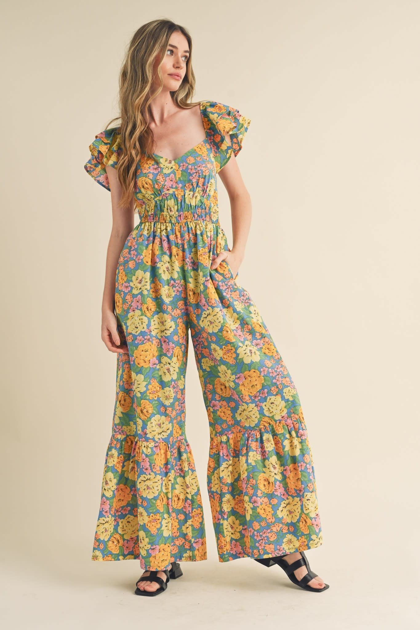 Ida Red Floral Flared Jumpsuit