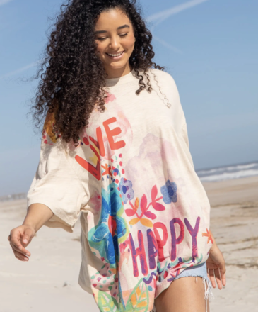 Natural Life One Size Life Is A Canvas Tee - Live Happy Cream