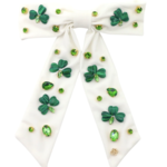 Brianna Cannon White Shamrock Bow Clip With Crystals