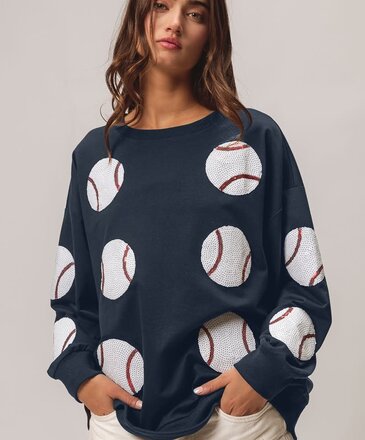 Ida Red Sequin Baseball Pullover