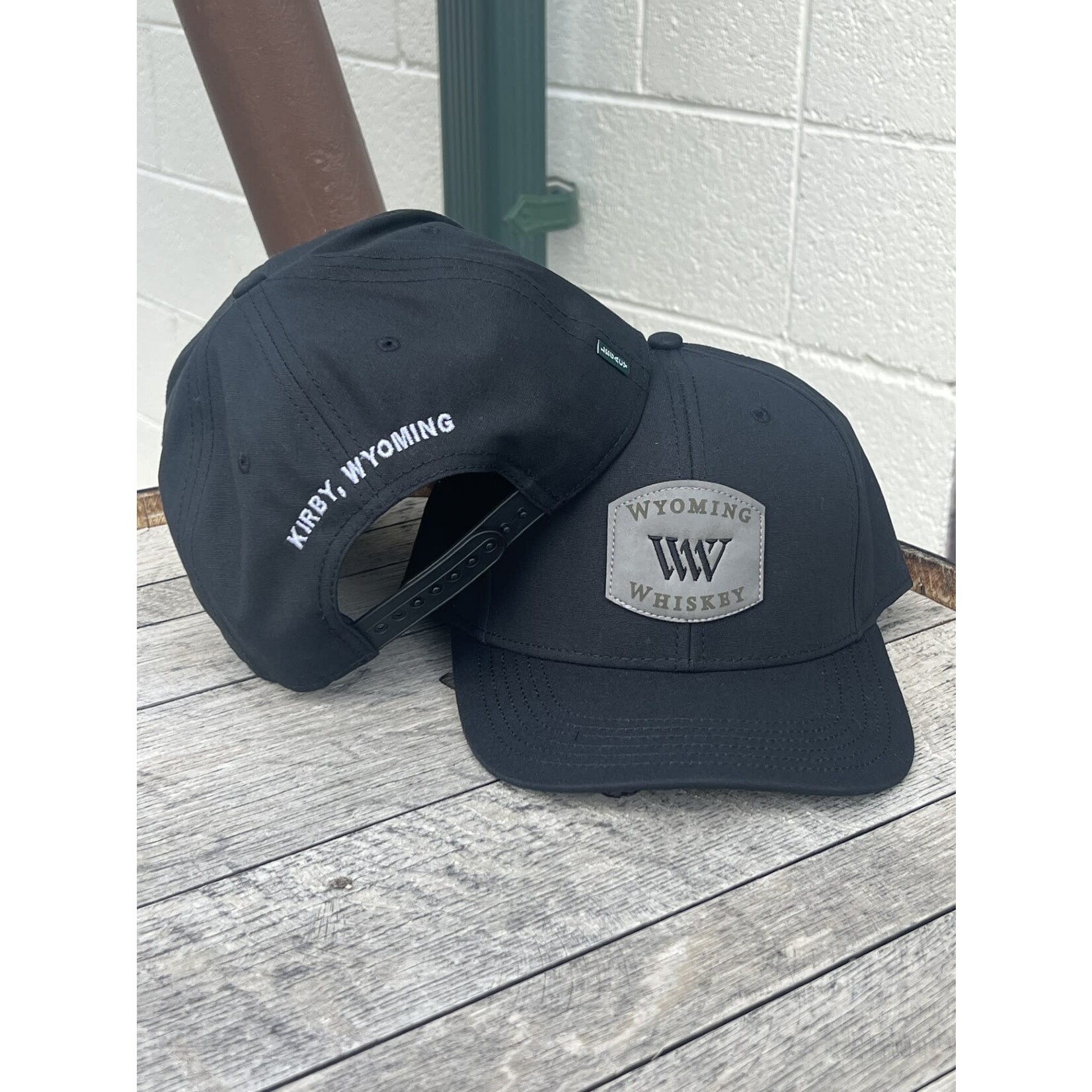 Black with Grey Leather Patch Hat