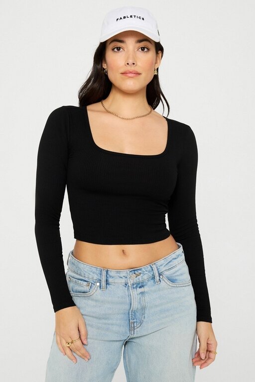 Fabletics FAB Daily Rib Crop Square Neck Long Sleeve