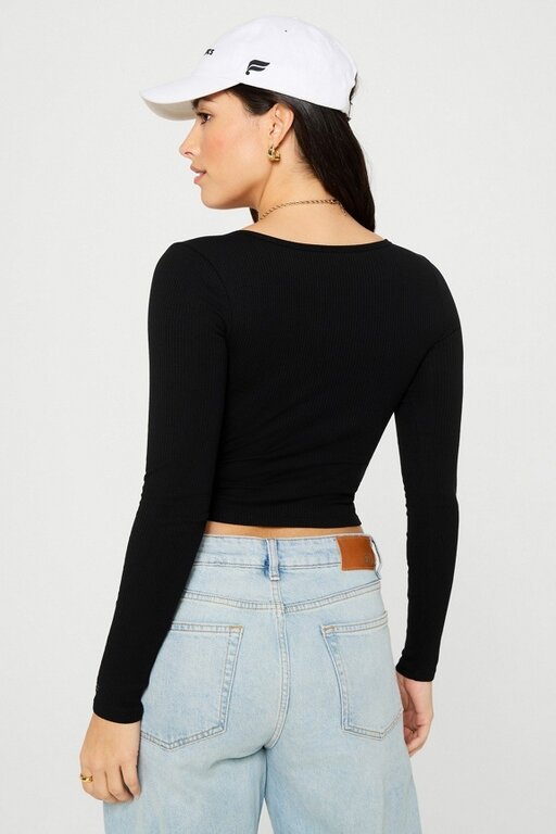 Fabletics FAB Daily Rib Crop Square Neck Long Sleeve
