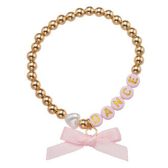 Jane Marie JM Gold Beaded "Dance"  Bracelet with Pink Bow