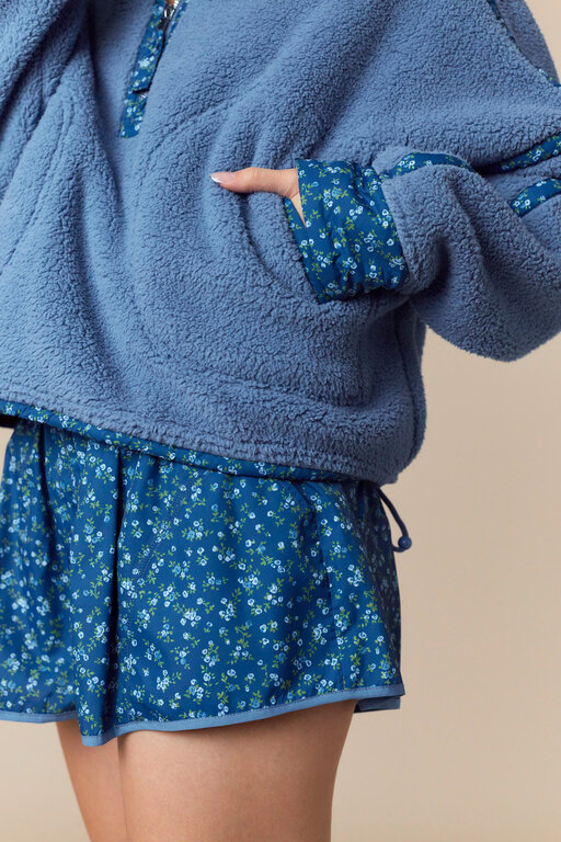 Peach Love California PLC Floral Sherpa Shorts Set