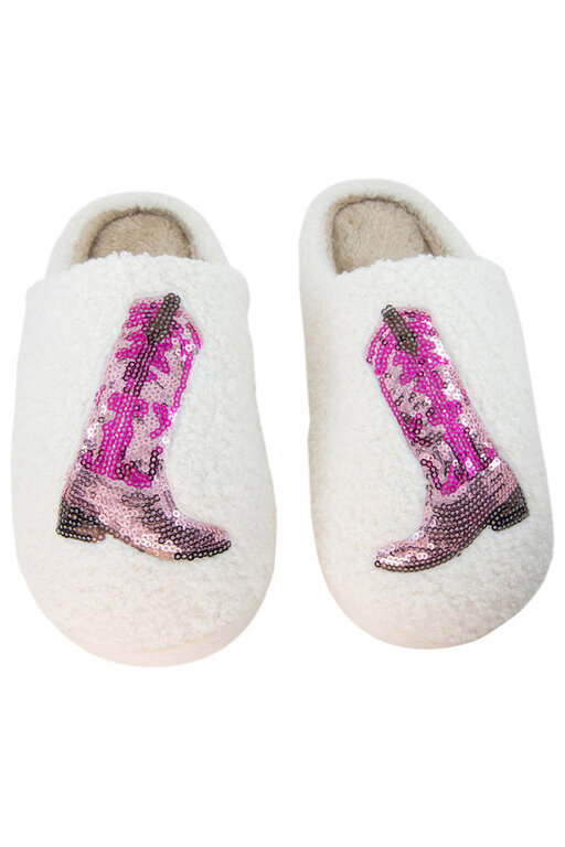 Katydid KD Pink Sequin Boots Slippers - Adult