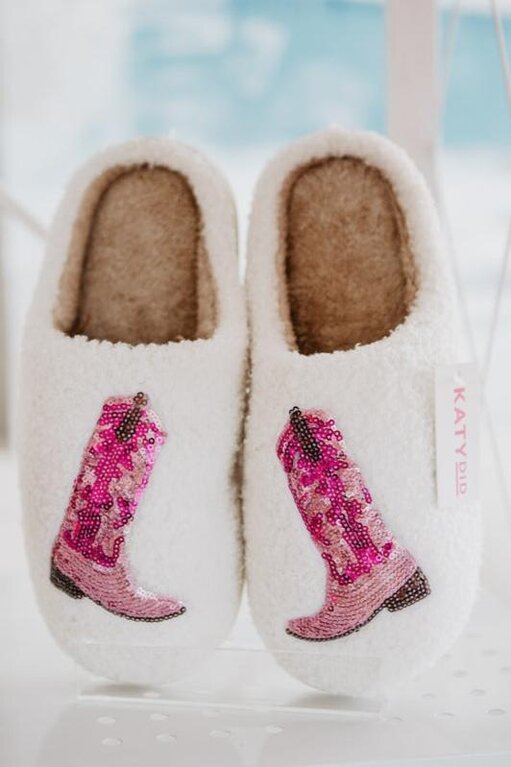 Katydid KD Pink Sequin Boots Slippers - Adult