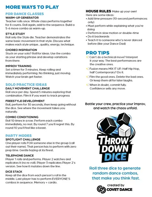 Covet Dance CD Throw Down Dice