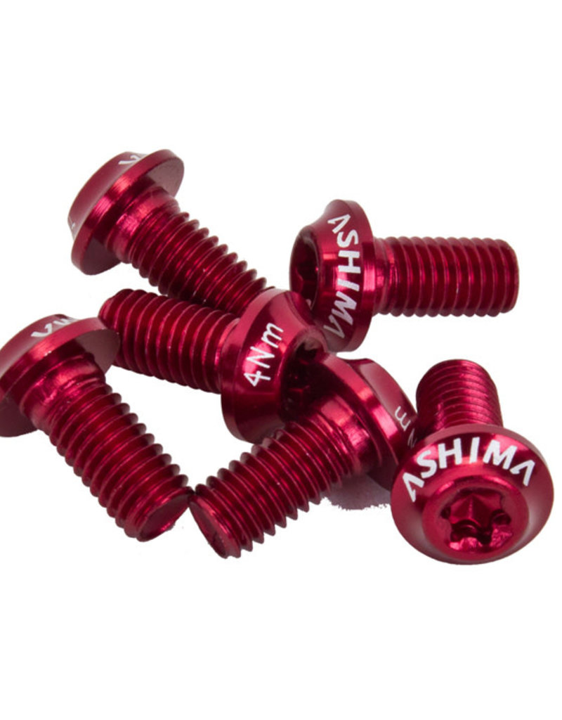 Ashima Alloy Torx Rotor Bolts, Pack of 6 - M5x10, Red