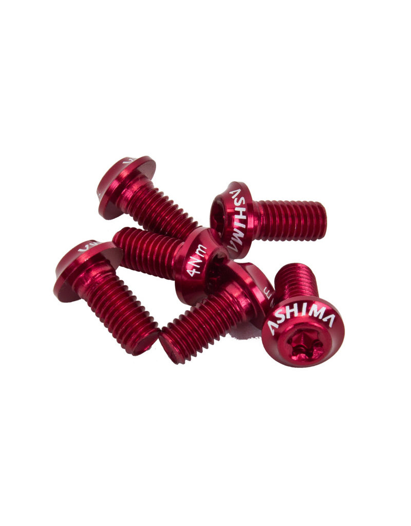 Ashima Alloy Torx Rotor Bolts, Pack of 6 - M5x10, Red