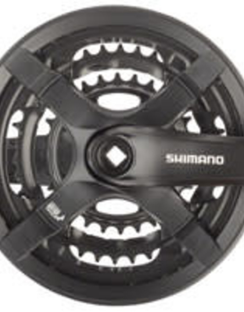 Shimano Tourney FC-TY501 Crankset - 175mm, 6/7/8-Speed, 48/38/28t, Riveted,  Square Taper JIS Spindle Interface, Black - Paradise Bikes