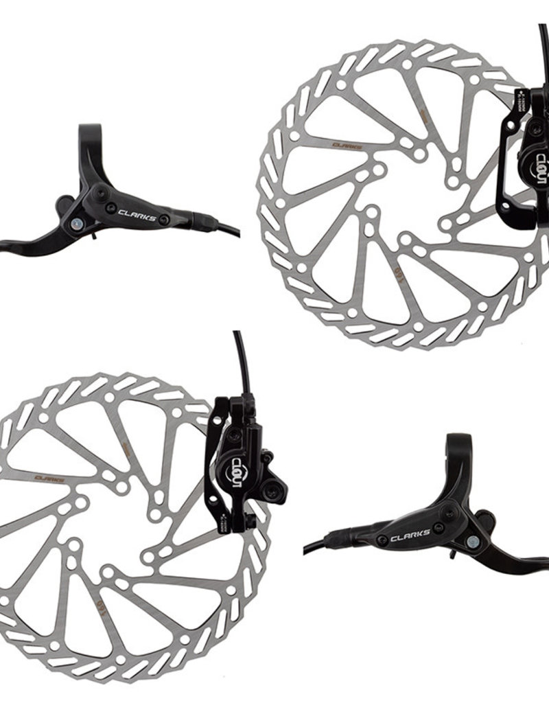 Clarks Clarks Clout-1 Hydraulic Brake Set Front & Rear w/Levers 160/180 Rotors, Black