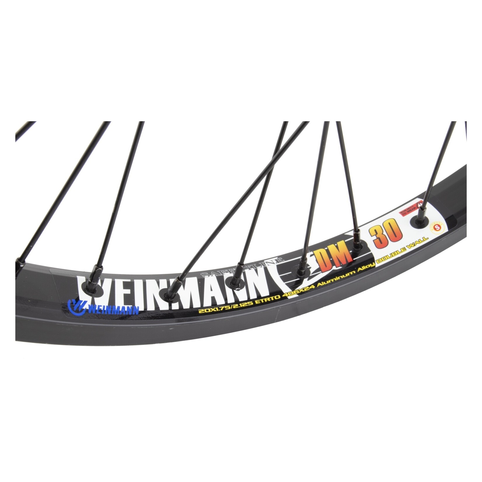 20x1.75 (406x24) Weinmann DM30, 36h Alloy, Freewheel, 3/8", 110mm, 14g, Black