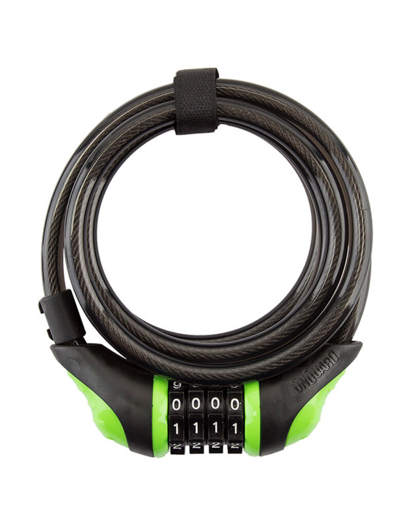 OnGuard 8160 Neon Combo Coil Cable 6fx10mm w/Bracket, Green