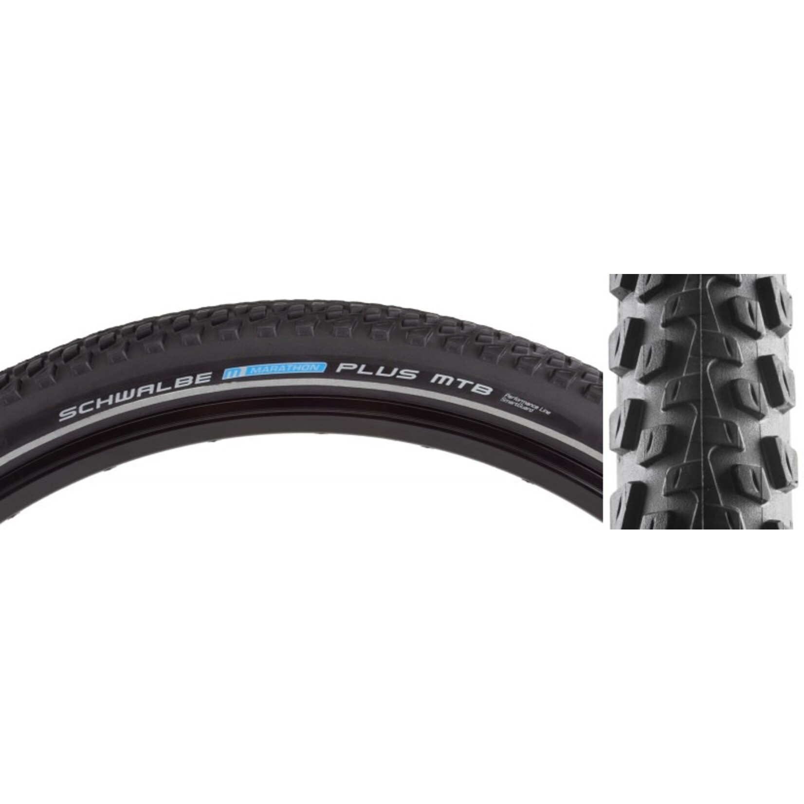 Schwalbe 27.5x2.1 (54-584) Schwalbe Marathon Plus MTB Tire Black, Reflective Strip, SmartGuard, Dual Compound, Wire
