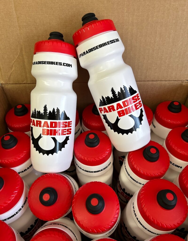 Paradise Bikes Shop Water Bottle, Red Top, 24oz
