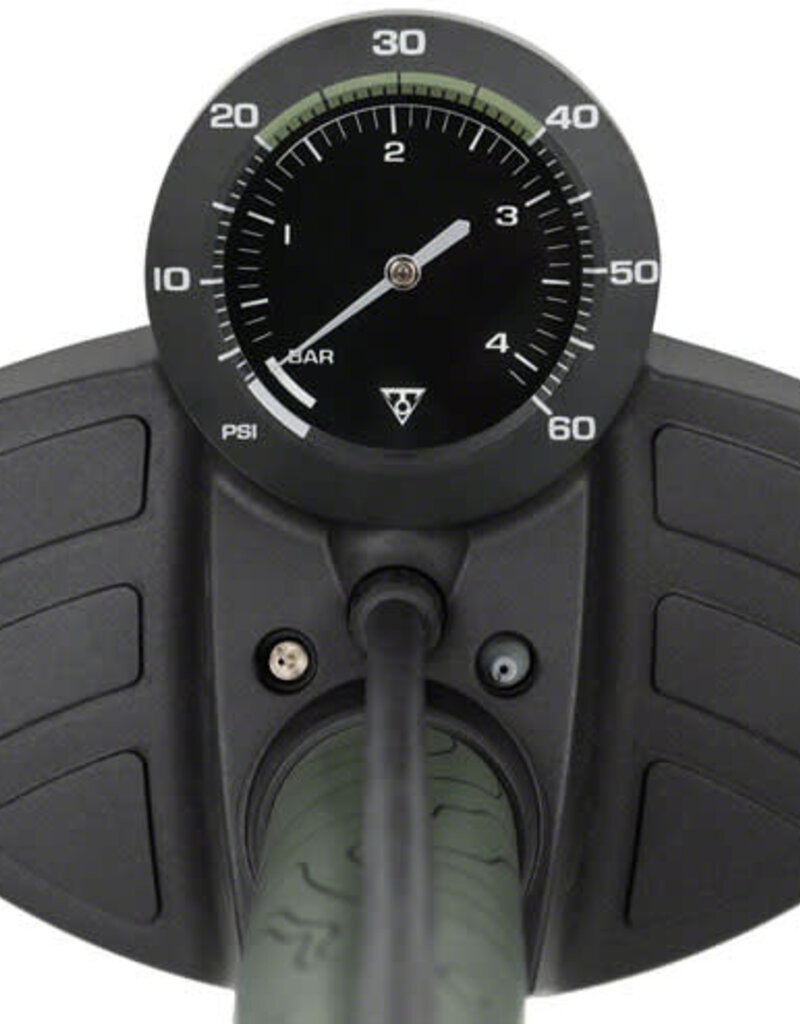 Topeak Joeblow Mtn II Floor Pump Steel Barrel, Plastic Base, 60psi 4bar, 3.5 Gauge, Twinhead