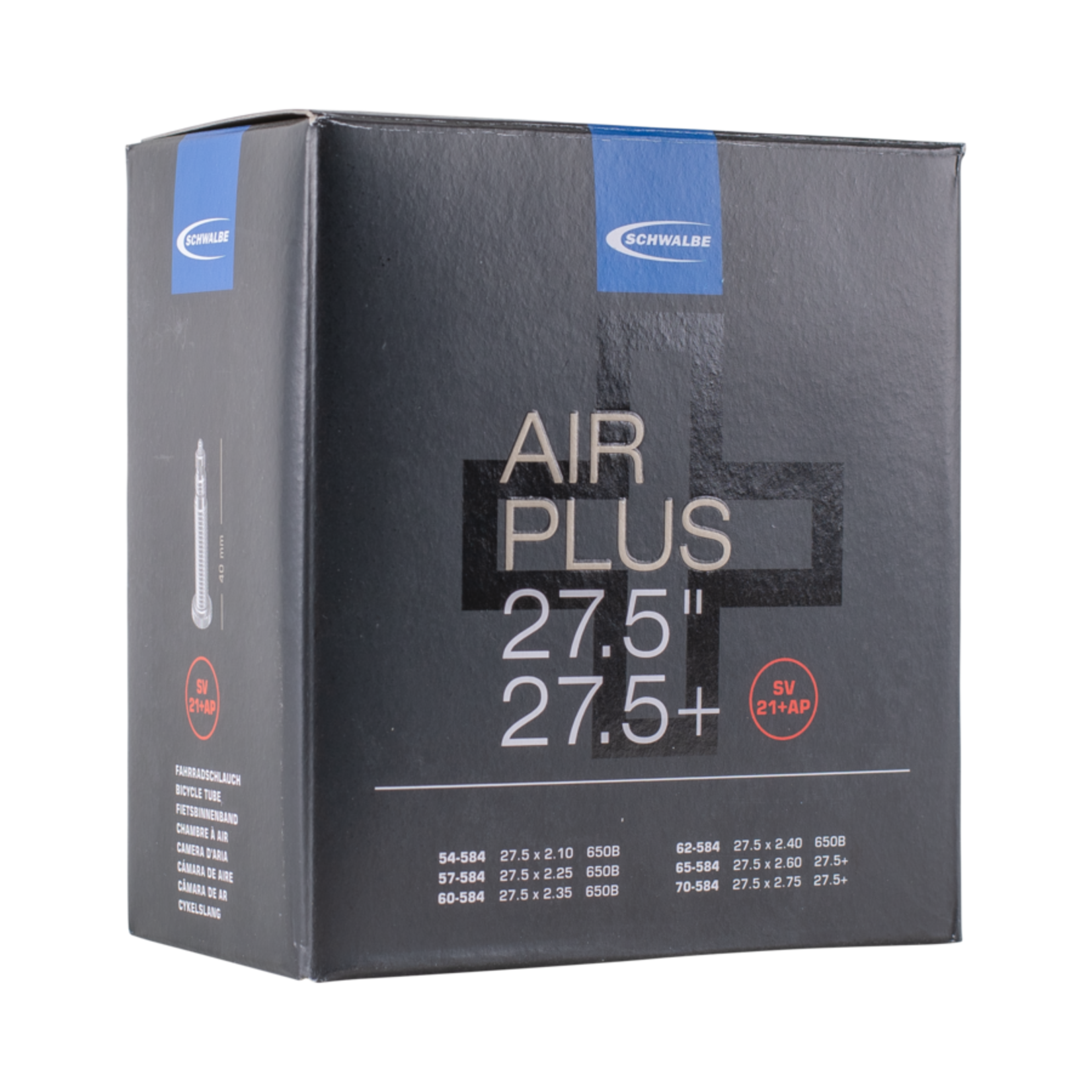 Schwalbe 27.5x2.1-3.0 Schwalbe Air Plus Tube, 40mm Presta Valve