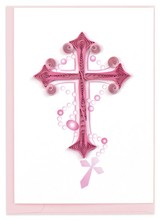 Quilling Card Pink Cross & Rosary-Gift Enclosure