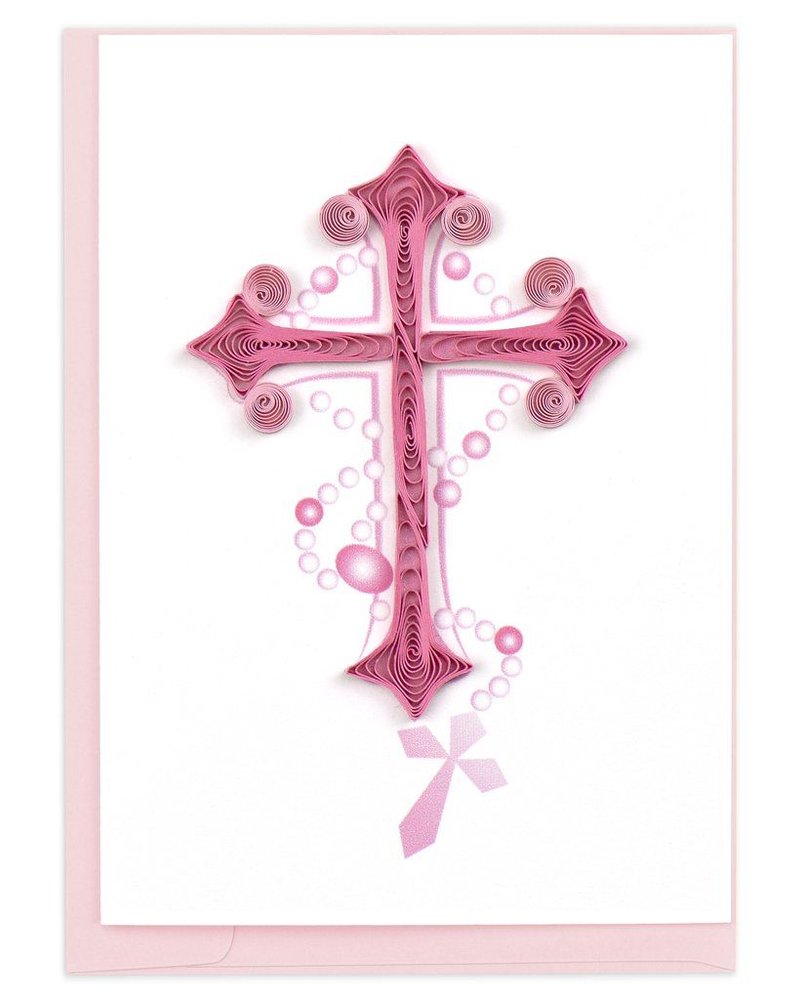 Quilling Card Pink Cross & Rosary-Gift Enclosure