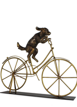 SageBrook Home METAL 14"H DOG ON BICYCLE DECOR, GOLD