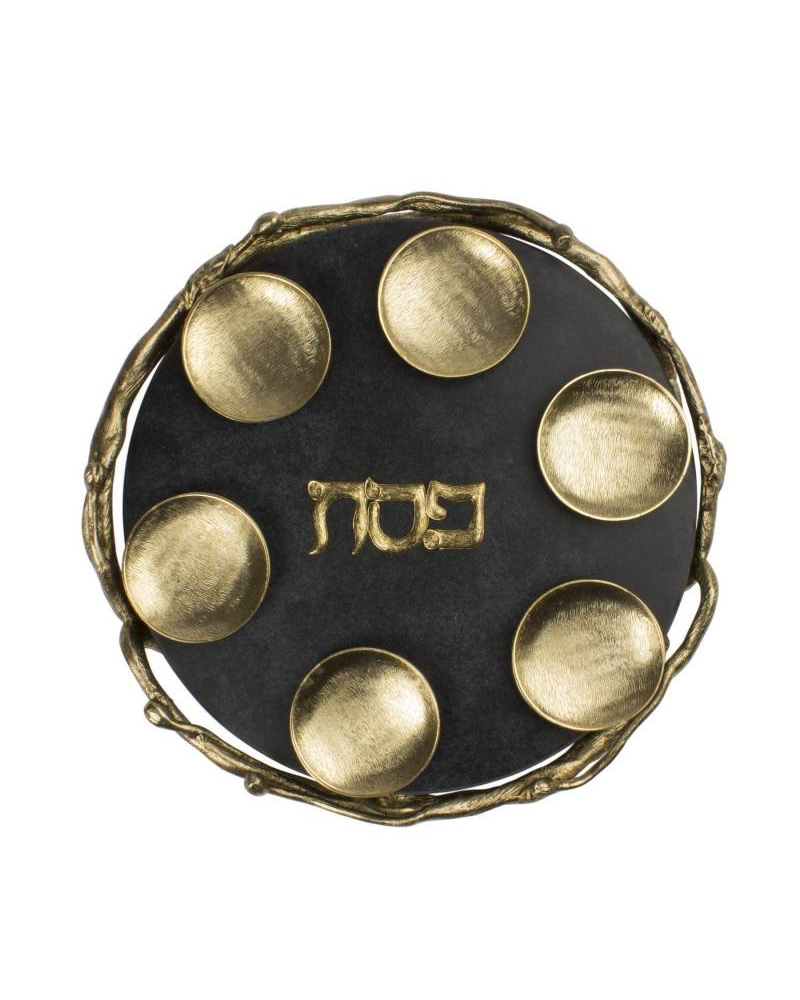 Quest Collection Black & Gold Marble Seder Plate
