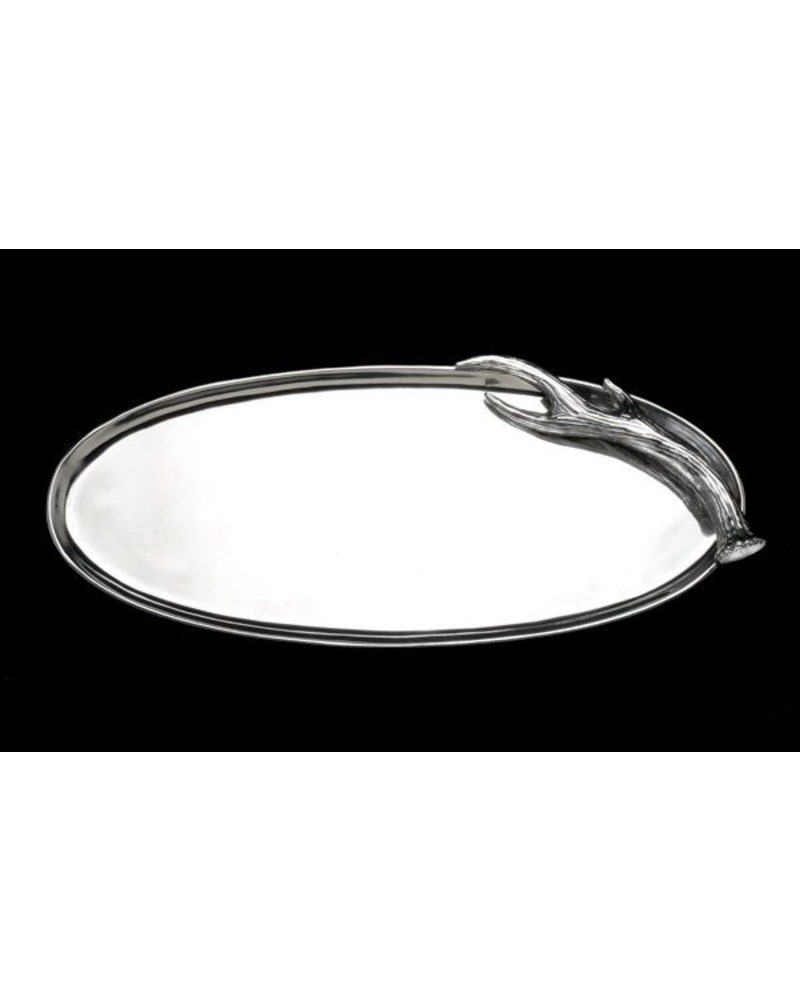 Arthur Court Designs Show off your outdoorsy side with this sophisticated Antler Oblong Tray from Arthur Court. <br />
<br />
Sweeping horns adorn the sides of this sleek, 19-inch tray, creating unique, textured handles. Handcrafted in sand-cast aluminum, this tray's interior gleams bril