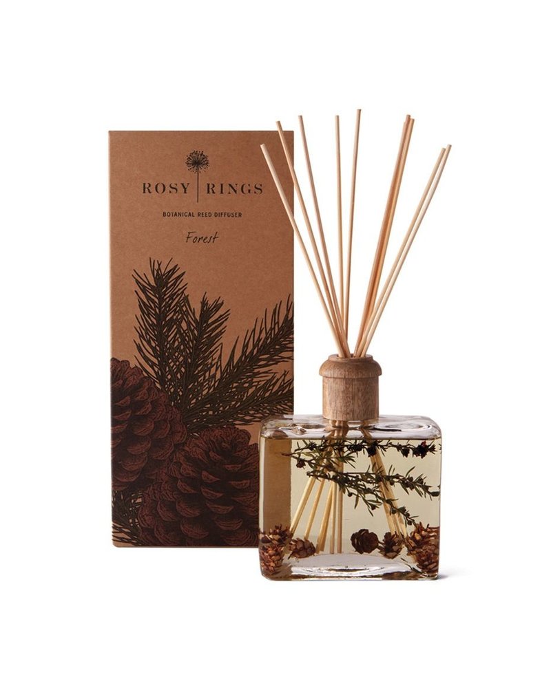 Rosy Rings Forest is hints of citron, golden raspberry and shaved ginger submerged into a deep woodsy-green base of clary sage, falling leaves, Scotch pine, creamy sandal, red cedar and white musk.