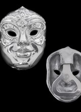 Arthur Court Designs Mardi Gras Bottle Opener<br />
This handmade, aluminum design features a festive, beaded mask covering the face of a mysterious individual. Detailed flourishes accent a fleur-de-lis symbol in the center of the forehead, while the opener itself is hidden on the