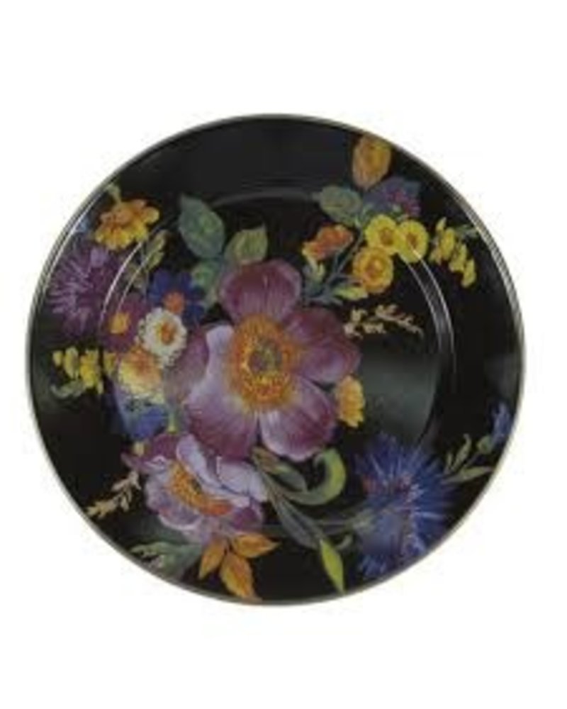 Mackenzie-Childs Set a sunny table in glorious color, fresh from a country garden, with Flower Market Enamel Charger/Plates. The garden-fresh design is color-glazed and hand decorated with floral transfers on both sides. Mix and match all three colors—black, green, and wh
