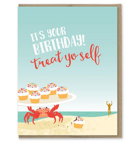 Treat Yo self Birthday Crab Greeting Card