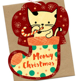 Kitty Stocking Wooden Ornament Holiday Greeting Card