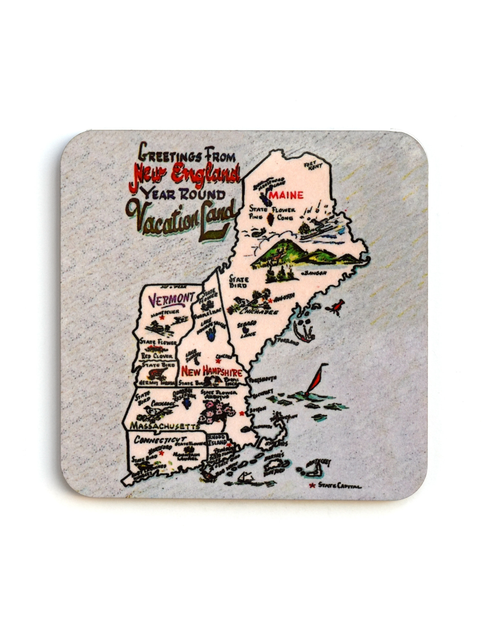 Greetings From New England Vacationland Coaster