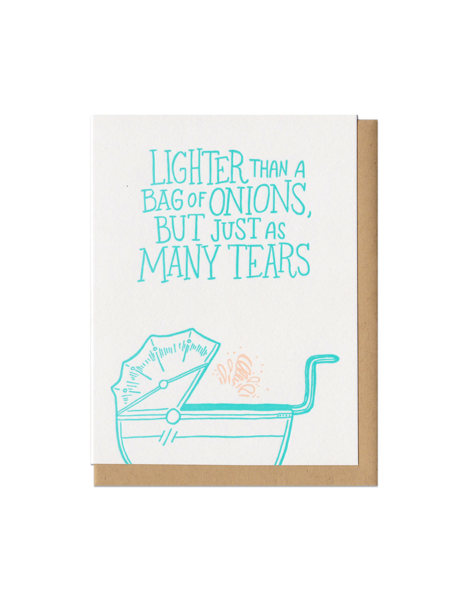 Lighter Than a Bag of Onion (teal) Greeting Card
