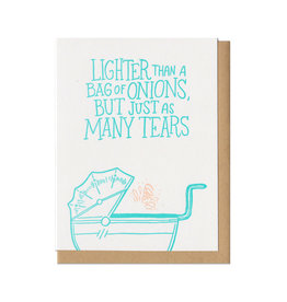 Lighter Than a Bag of Onion (teal) Greeting Card