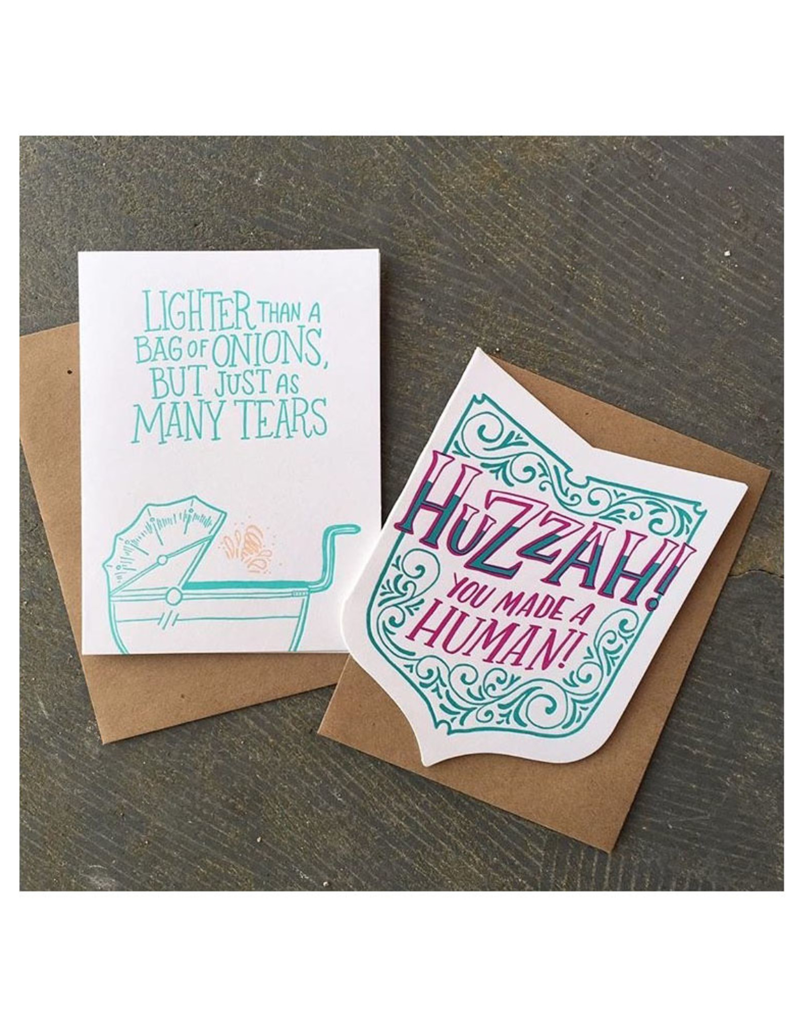 Lighter Than a Bag of Onion (teal) Greeting Card