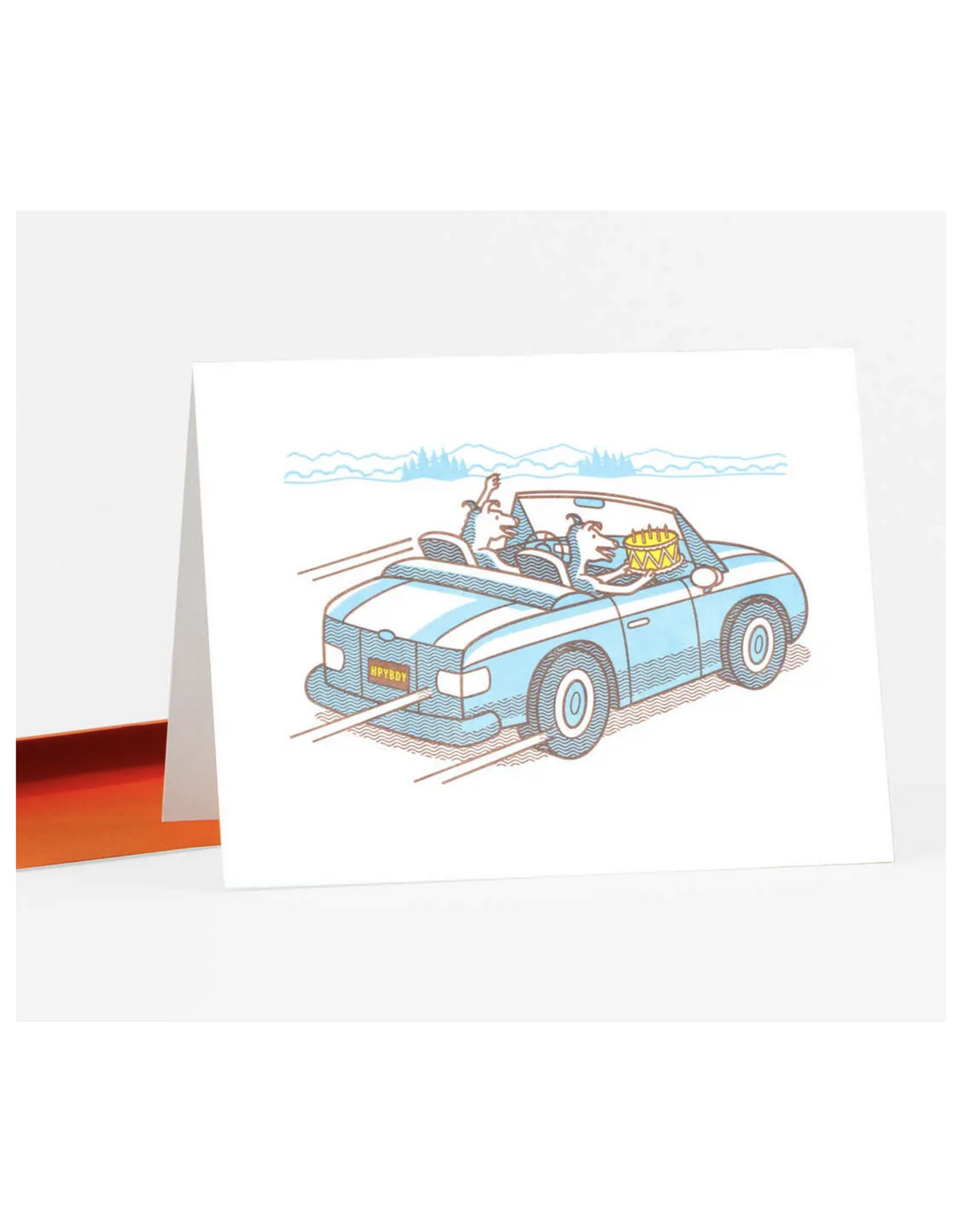 Dogs with Cake in Car Greeting Card