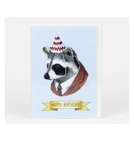 Happy Birthday Raccoon Party Hat Greeting Card