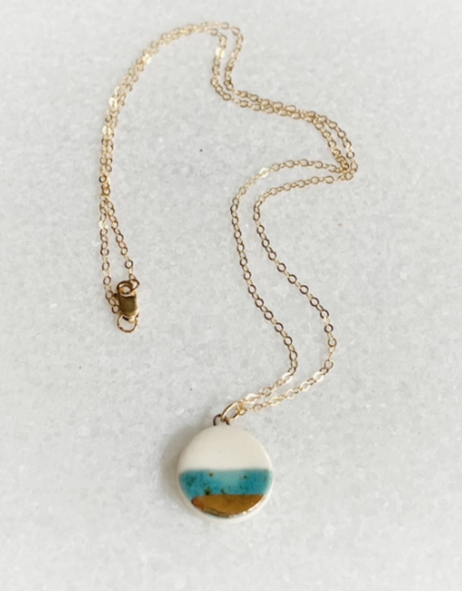 Small Circle Necklace - Teal/White/Gold