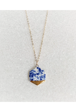 Small Hexagon Necklace -  Blue Speckle/Gold