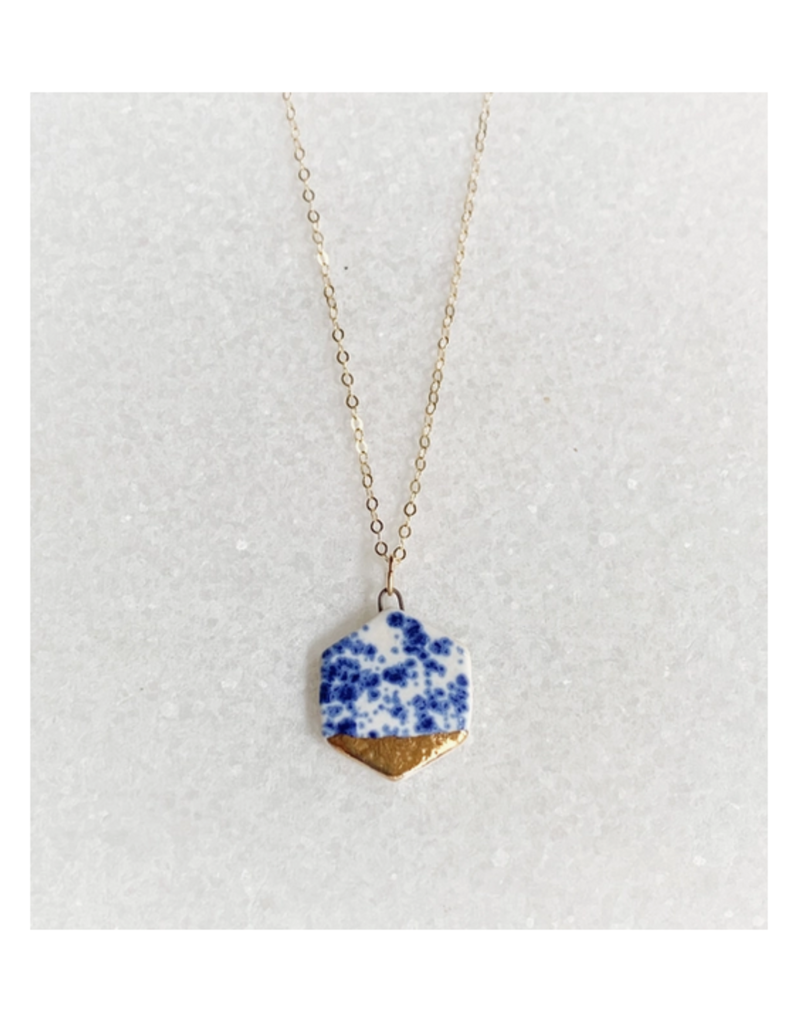 Small Hexagon Necklace - Blue Speckle/Gold - Home