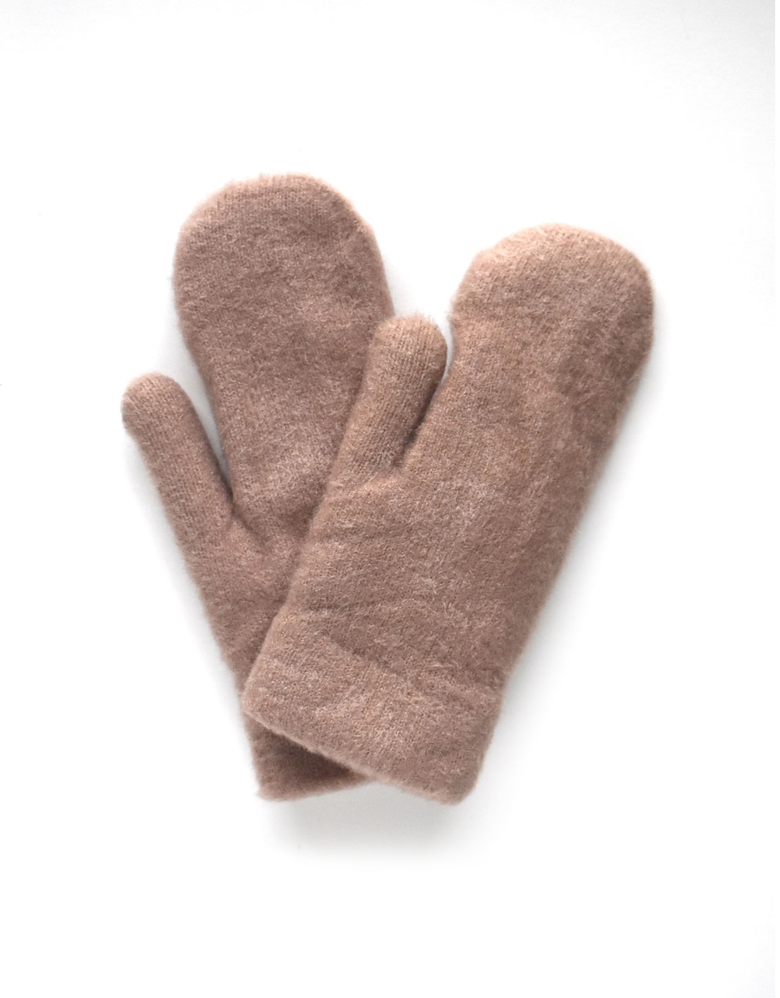 Faux Fur Lined Fuzzy Mittens - Camel