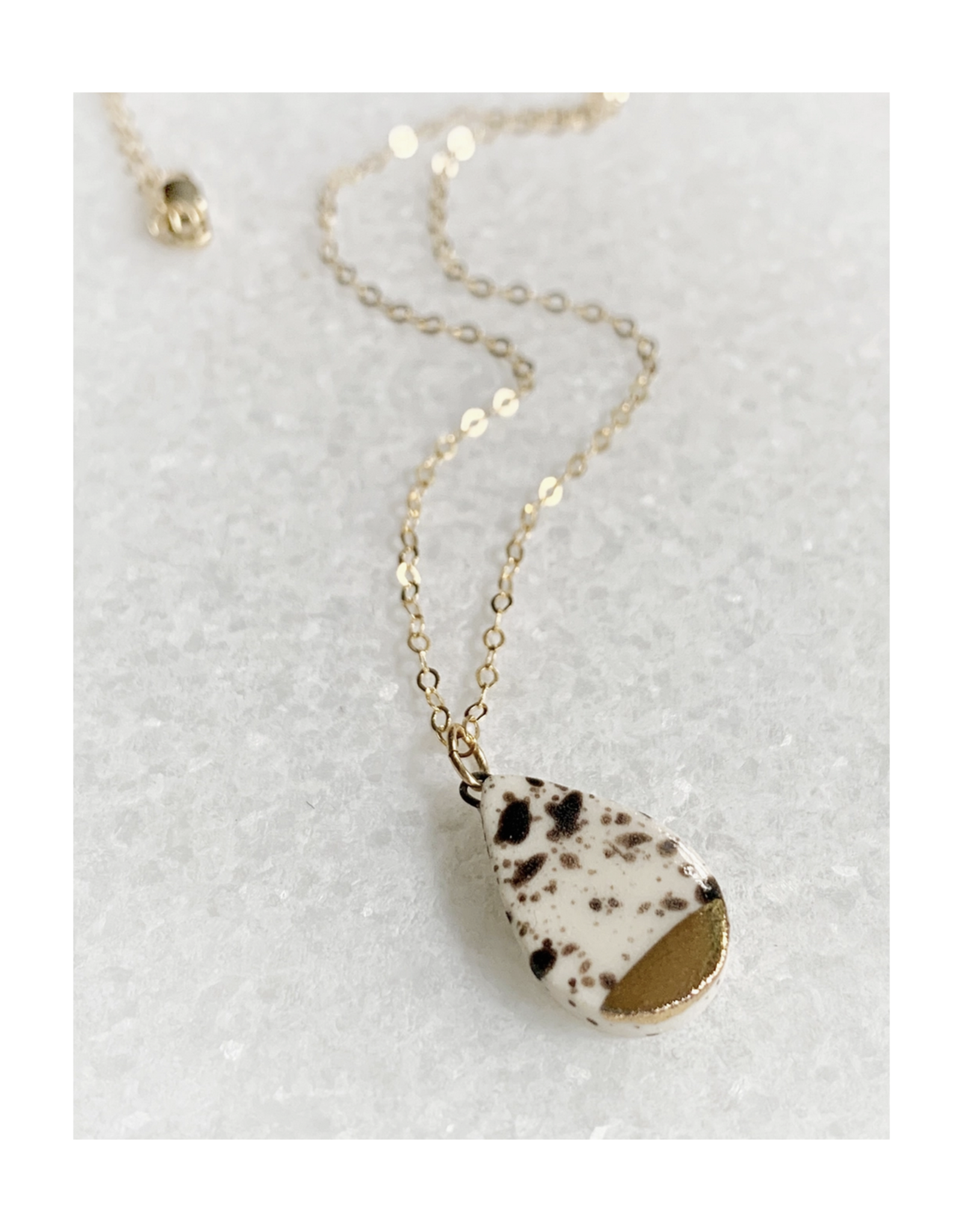 Small Teardrop Necklace - Black Splatter/Gold
