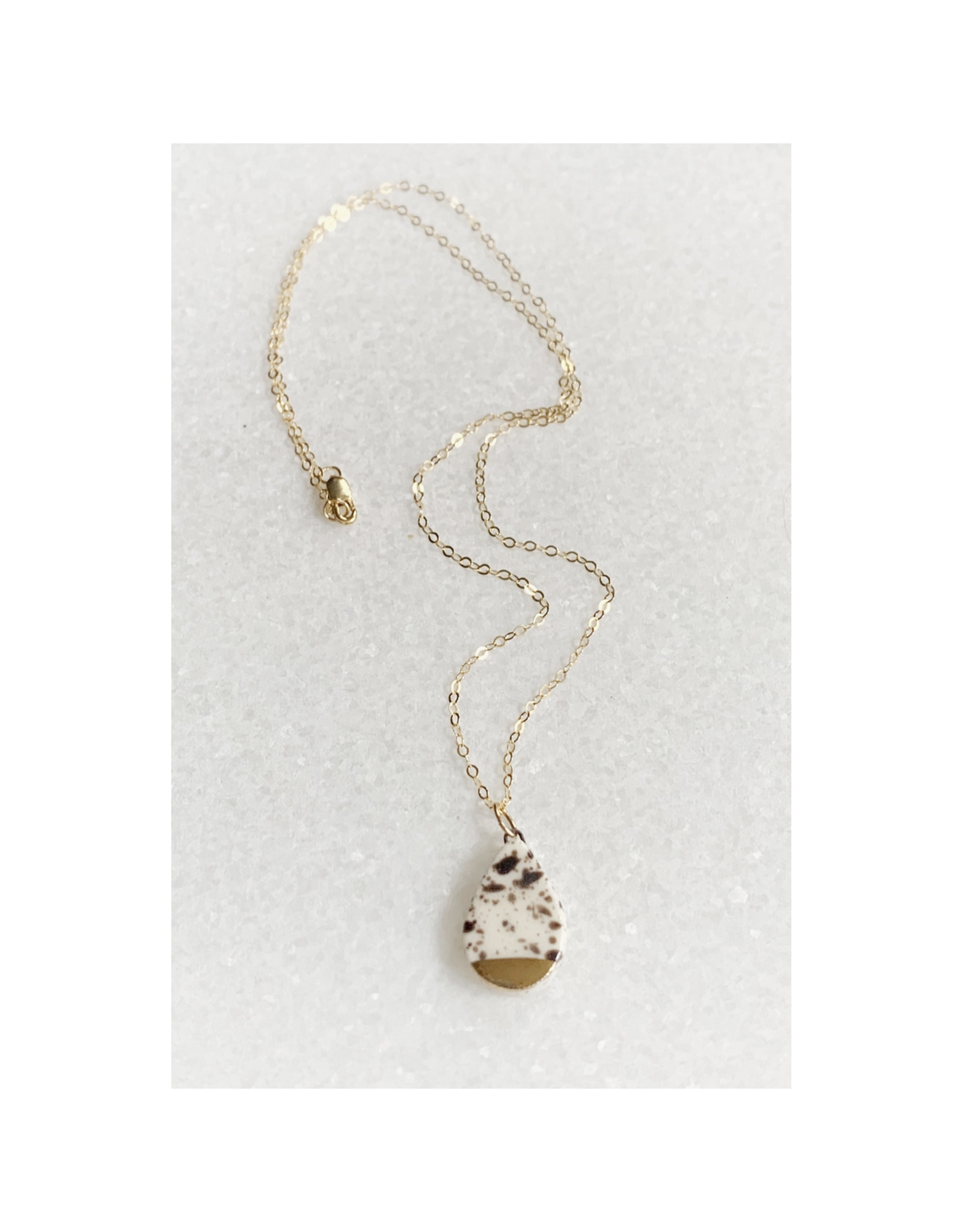 Small Teardrop Necklace - Black Splatter/Gold