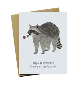 Paper Wolf Design Happy Anniversary Partner in Crime Raccoon Greeting Card