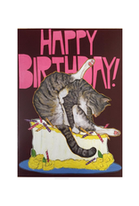 Happy Birthday Cake Bad Cat Greeting Card