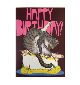 Happy Birthday Cake Bad Cat Greeting Card