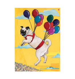 Birthday Pug Balloons Greeting Card