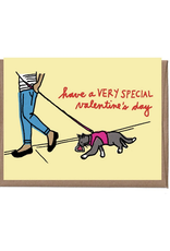 Cat On a Leash Valentine Greeting Card